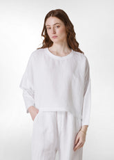 LINEN CREW NECK WITH SWEATSLEEVES - WHITE - Sweaters | DEHA