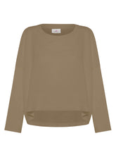 LINEN CREW NECK WITH SWEATSLEEVES - BROWN - Sweaters | DEHA