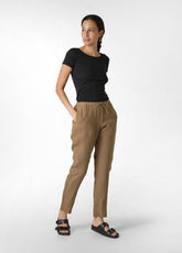 LINEN STRAIGHT PANTS - BROWN - Travelwear | DEHA