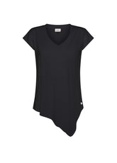 OLD DYE ASYMMETRICAL V-NECK T-SHIRT - BLACK - Tops & T-Shirts | DEHA