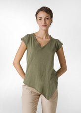 OLD DYE ASYMMETRICAL V-NECK T-SHIRT - GREEN - Leisurewear | DEHA