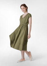 POPLIN FULL SKIRT DRESS - GREEN - OLIVE GREEN | DEHA