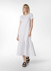 COMBINED POPLIN LONG DRESS - WHITE - WHITE | DEHA