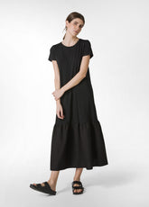 COMBINED POPLIN LONG DRESS - BLACK - BLACK | DEHA