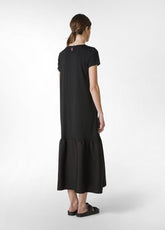 COMBINED POPLIN LONG DRESS - BLACK - BLACK | DEHA