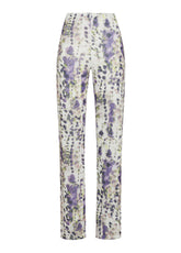 HIGH WAIST FLARED ALLOVER PANTS - PURPLE - LILAC SPOTTED | DEHA