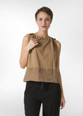 BLOUSE WITH BROWN LINEN INSERT - Tops & T-Shirts | DEHA