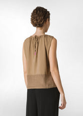 BLOUSE WITH BROWN LINEN INSERT - ALMOND BROWN | DEHA