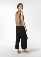 BLOUSE WITH BROWN LINEN INSERT - ALMOND BROWN | DEHA