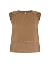 BLOUSE WITH BROWN LINEN INSERT - Tops & T-Shirts | DEHA