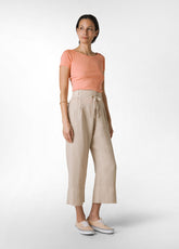 LINEN HIGH WAIST CROPPED PANTS - BEIGE - Linen Clothing for Women | DEHA