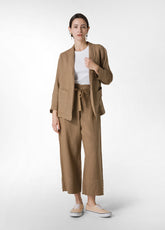 LINEN HIGH WAIST CROPPED PANTS - BROWN - Leisurewear | DEHA