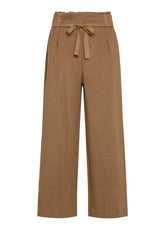 LINEN HIGH WAIST CROPPED PANTS - BROWN - Travelwear | DEHA