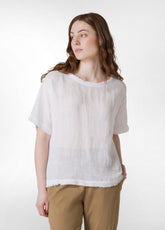 FRINGED LINEN GAUZE T-SHIRT - WHITE - Tops & T-Shirts | DEHA