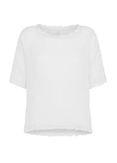 FRINGED LINEN GAUZE T-SHIRT - WHITE - Linen Clothing for Women | DEHA