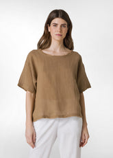 BRAUNES LEINEN-T-SHIRT MIT FRANSEN - Tops & T-Shirts | DEHA
