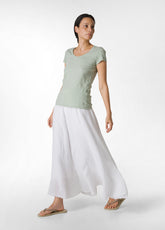 FRINGED LINEN GAUZE FULL SKIRT - WHITE - Dresses, skirts and jumpsuits | DEHA