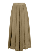 FRINGED LINEN GAUZE FULL SKIRT - BROWN - Dresses, skirts and jumpsuits | DEHA