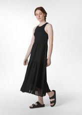 FRINGED LINEN GAUZE COMBINED DRESS - BLACK - Glam occasions | DEHA