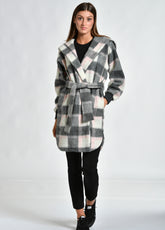 CHECKED WOOLY COAT, GREY - Outlet | DEHA