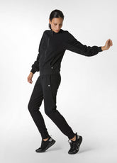 RIBBED TRIMS FULL ZIP SWEATSHIRT, BLACK - BLACK | DEHA
