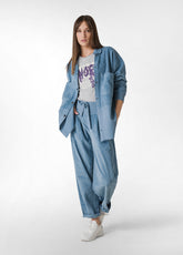 CORDUROY COMBINED SHIRT, BLUE - MIDBLUE | DEHA