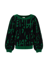 LETTERING JACQUARD SWEATER, GREEN - Glam occasions | DEHA