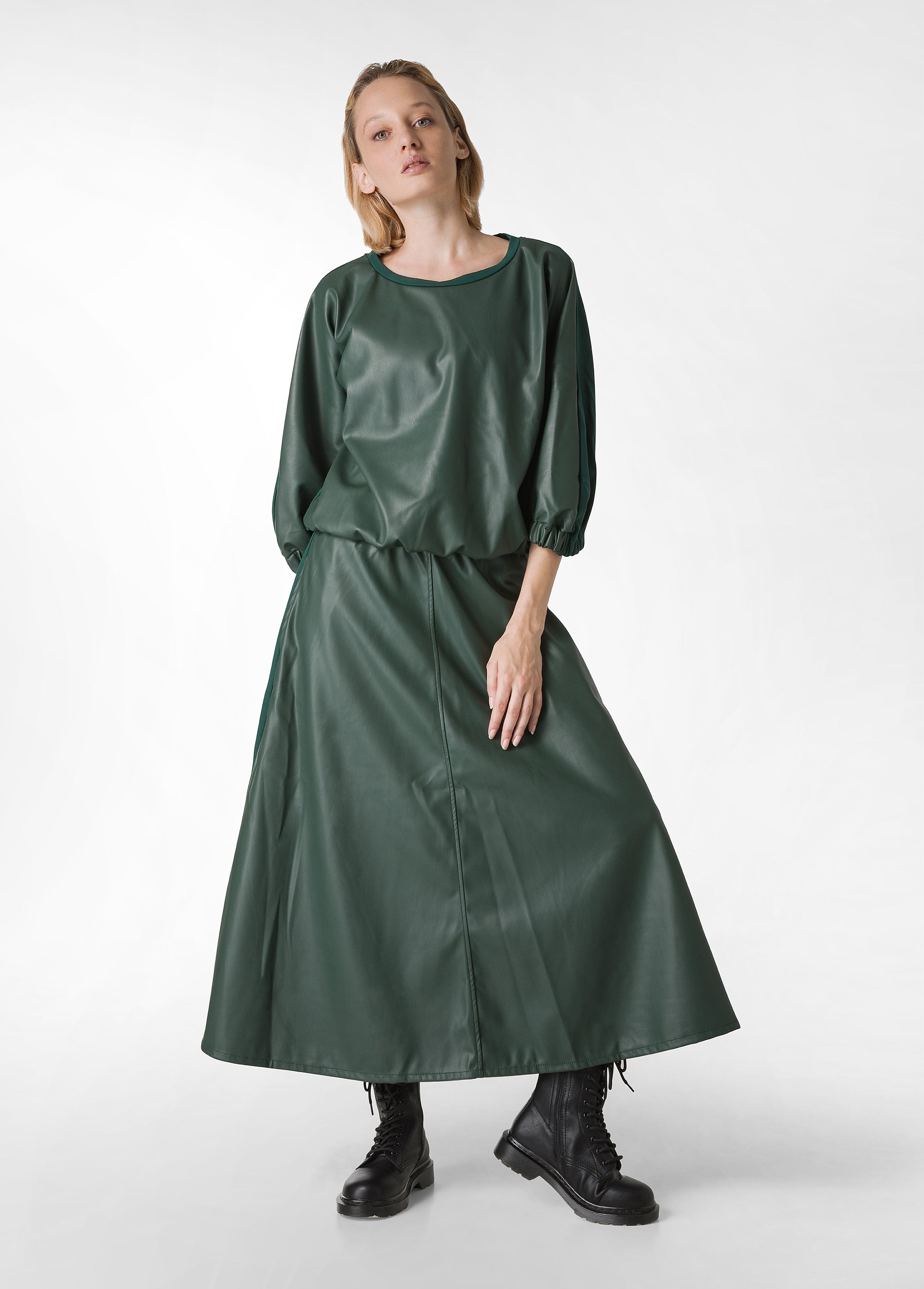Green faux on sale leather midi skirt