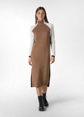COLOR BLOCK KNITTED DRESS, BROWN - Glam occasions | DEHA